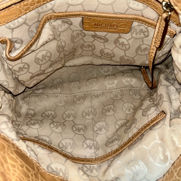 Michael Kors Croc Hamilton Leather Double Handle Satchel Handbag Lock & Key - Picture 4 of 5